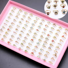 100 шт., регулируемые кольца с мультяшным кристаллом для девочек 2024 - купить недорого
