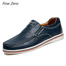 Fine zero sapatos casuais de couro genuíno masculinos, sapatos slip-on de cor sólida para homens primavera outono 2024 - compre barato