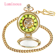 Gift Orkina Men Women Steampunk Skeleton Mechanical Gold Hand Wind Clock Pocket Watch Fob Magnifier Pocket Watch Luminous New 2024 - buy cheap