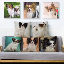 Cute Spain Papillon Dog Pillow Cover 45*45cm Square Cushion Covers Linen Pillow Case Car Sofa Home Decor Pet Pillows Cases 2024 - buy cheap
