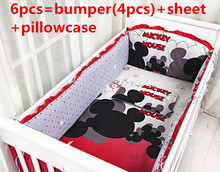 Promotion! 6PCS Cartoon Baby Cot Set 100% Cotton Crib Set For Kids,Baby Bedding Set Unpick (bumpers+sheet+pillow cover) 2024 - buy cheap