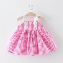 Summer Baby Girls Plaid Print Lace Spaghetti Strap Beach Sundress Princess Party Kids Tutu Dress Vestidos 2024 - buy cheap