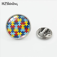 2019 New Autism Awareness Pin Stainless Steel Glass Cabochon Jewelry Unique Lapel Pin Handmade Round Pins 2024 - compre barato
