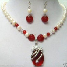 Горячая Распродажа Новый стиль> красивый красный камень белый жемчуг ожерелье серьги набор 2024 - купить недорого