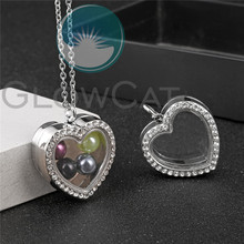 Glass Heart Locket Pearl Necklace Pendant fit 8mm Beads Pearl 50cm Steel Chain Necklace K1256 2024 - buy cheap