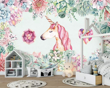 beibehang 3d papel de parede Custom wallpaper succulent unicorn children's room background wall decoration mural 3d wallpaper 2024 - buy cheap