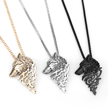Vintage Vikings Wolf Necklace Men Women Box Chain Pendant Necklaces Black original Animal Wolf Head Necklace 2024 - buy cheap