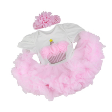 Adorável macacão estampado de bolo rosa, vestido com saia grade, faixa de cabeça para 22-23 polegadas, reborn, bebê recém-nascido, roupas de bonecas, meninas 2024 - compre barato