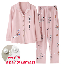 Пижамные комплекты, весна-осень, розовая Женская пижама с рисунком лисы, с длинным рукавом, костюм для дома, женский подарок, женская пижама, Mujer Femme 2024 - купить недорого
