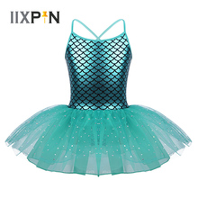 Балетное платье-пачка IIXPIN для девочек, блестящий костюм русалки на тонких бретельках, с принтом в виде весов, купальник для танцев и гимнастики 2024 - купить недорого