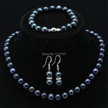 New 7-8mm Party black Akoya Shell Pearl Necklace Bracelet Earrings 1 Sets Natural Beads Jewelry Stone 18" & 7.5 Wholesale Price 2024 - buy cheap