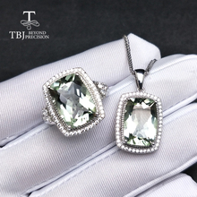 TBJ,Big natural green amethyst quartz gemstone jewelry set pendant and ring in 925 sterling silver classic trendy gift for women 2024 - buy cheap