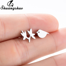 Shuangshuo New Fashion Wholesale Jewelry Wild Bird Branch Earrings for Women Vintage Cute Animal Bird Stud Earrings Pendientes 2024 - buy cheap