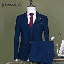 Trajes de boda azul marino para hombre, traje de esmoquin ajustado para novio, chaqueta de 3 piezas, Masculino, 2018 2024 - compra barato