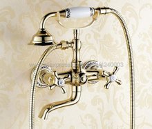 Torneira de banheira luxuosa, cor dourada, de bronze, montagem na parede, sistema misturador de banho com estilo manual, ktf408 2024 - compre barato
