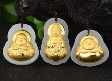 Natural White Hetian Jade + 18K Solid Gold Chinese Buddha GuanYin Blessing Amulet Lucky Pendant + Free Necklace Fine Jewelry 2024 - buy cheap