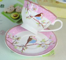 Tazas de café con forma de flor de pájaro, juego de tazas de porcelana, té, leche, cuchara platillo, cerámica creativa, porcelana de ceniza de hueso de estilo europeo, regalos 2024 - compra barato