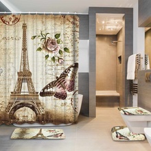 Эйфелева башня Париж пейзаж печать Ванная комната душ занавес набор Водонепроницаемый Противоскользящий пьедестал коврик крышка туалет коврик набор 2024 - купить недорого