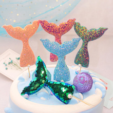 New Sweet Glitter Mermaid Fishtail Cake Topper Birthday Cake Decoration Baby Shower Kids Birthday Party Wedding Favor Supplies 2024 - buy cheap