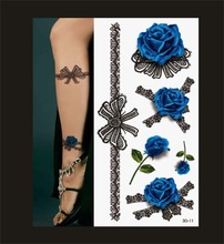Поддельные татуировки, сексуальные белые синие розы, Временные татуировки, боди-арт, флэш-наклейки для тату, водонепроницаемые хны, тату для селфи для женщин 2024 - купить недорого