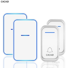 CACAZI-timbre inalámbrico inteligente impermeable, 2 botones, 2 receptores, enchufe de EE. UU., UE, Reino Unido y AU, 300M 2024 - compra barato