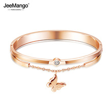 JeeMango Brand Female Women Stainless Steel CZ Crystal Bracelet Bangle Butterfly Charm Rose Gold Color Fashion Jewelry JB17076 2024 - buy cheap