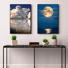 Nordic Poster Sky Moon Seascape Canvas Painting Posters and Prints Blue Wall Art Pictures For Living Room Modern Home Decoration 2024 - buy cheap