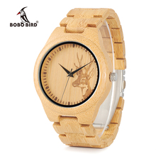 Мужские бамбуковые деревянные часы BOBO BIRD WD28, дизайнерские брендовые кварцевые наручные часы в подарочной коробке с изображением лося, оленя 2024 - купить недорого