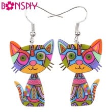 Bonsny-pendientes colgantes de gato para mujer y niña, aretes largos de acrílico, joyería de moda para mujer y niña, accesorios de animales bonitos de nuevo estilo 2015 2024 - compra barato