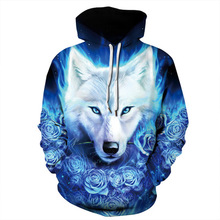 Мода осень зима унисекс 3D волк свитер с капюшоном Для женщин Для мужчин хип-хоп Уличная куртка 2024 - купить недорого