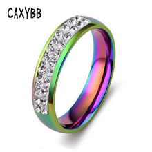 Caxybb anel de casamento feminino, anéis de cristal arco-íris em aço inoxidável para amantes de joias com zircônio cúbico, presente, anel colorido 2024 - compre barato