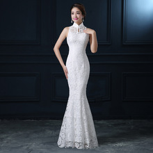 Qipao White Lace Cheongsam Modern Chinese Traditional Wedding Dress Women Oriental Collars Sexy Long Qi Pao evening mermaid gown 2024 - buy cheap