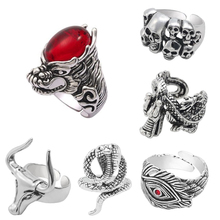 New Retro Punk Style Men's Exaggerated Ring Personality Faucet Horns Totem Logo Metal Ring Cool Men And Women Nightclub Jewelry 2024 - buy cheap
