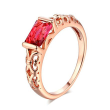 Новое модное женское серебряное кольцо с красным кристаллом, квадратное свадебное кольцо для леди, розовое золото, простое праздничное кольцо, подарок, ювелирное изделие RZ742 2024 - купить недорого