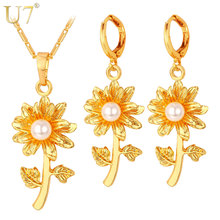 U7 Flower With Simulated Pearl Jewelry Set Gold/Silver Color Earrings Necklace Set Women Jewelry S780 2024 - buy cheap