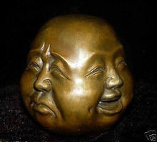 Ремесла Искусство супер 4 выражения медное лицо Будда Тибет 8,5x8x7 см садовое украшение 100% реальная латунь бронза 2024 - купить недорого