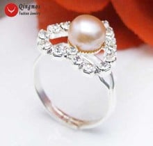 Anillo de perlas púrpura Natural Qingmos para mujeres con 6-7mm de perla plana 15mm corazón ajustable #8 dedo anillo de joyería Anillos Mujer 2024 - compra barato