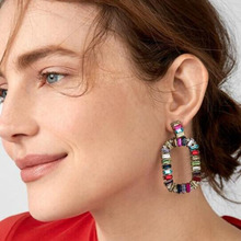 JERPVTE New Fashion ZA Multicolor Crystal Square Dangle Drop Earrings For Women Bohemian Geometric Big Statement Earrings 2024 - buy cheap