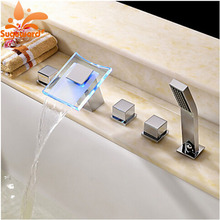 LED Colors Waterfall Widespread Bathtub Faucet with Hand Shower 2024 - buy cheap