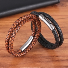 XQNI DIY Free Combination Genuine Leather Bracelet For Male 6mm Width Vintage Steel Men Bangle Birthday Party Lovely Gifts 2024 - buy cheap