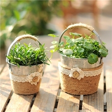 3pcs Rustic Iron Flowerpot With Lace & Rope Pot Home Garden Decoration Bucket Portable Metal Plant Candy Succulent Container 2024 - buy cheap