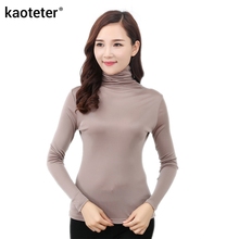 100% Pure Silk Women's T-shirts New Autumn Basic Long Sleeve Turn-Down Collar Casual Female Tees Shirt Tops 2024 - buy cheap