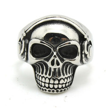 1pc New Arrival Mens Boy Cool Skull Wearing Headphones Ring 316L Stainless Steel Factory Price Ring 2024 - buy cheap
