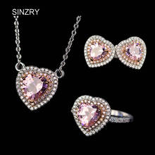 SINZRY 2018 Pink Hearts Sweety Necklace Earrings Ring Set Cubic zirconia love Fashion Jewelry Set for Women valentine gift 2024 - buy cheap