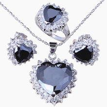 Hot Sell ! Lovely Black & White Cubic Zircon Heart-shaped Earrings Necklace Set T036 2024 - buy cheap
