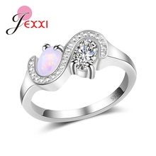 Spiral S Shaped Design 925 Sterling Silver  Claws Oval White Fire Opal Zirconas Women Anniversary Wedding Finger Rings 2024 - buy cheap