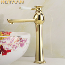 Torneira pia de banheiro dourada com acabamento em ouro, torneira misturadora de bronze com torneira de cerâmica embutida, frete grátis 2024 - compre barato