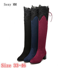 Spring Autumn Women Over the Knee Boots Square High Heel Woman Thigh High Boots Plus Size 33 - 40 41 42 43 44 45 46 2024 - buy cheap