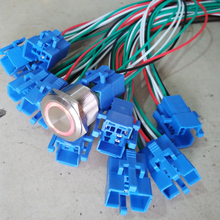 Anillo de acero inoxidable LED azul de 25mm, 12V, interruptor de botón de Metal 1NO 1NC iluminado momentáneo + conector de arnés de cableado de 15cm 2024 - compra barato