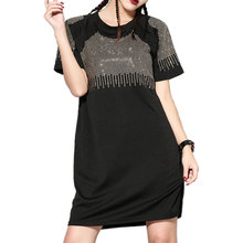 2019 Fashion Plus Size XXXL Short Sleeve Rivets Rhinestone Black Dresses Women Summer Dress Sprort Casual Shirt Dress 2024 - buy cheap